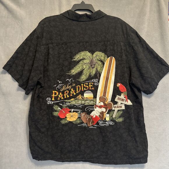 Disney Parks Mickey in Paradise Embroidered Camp Shirt Mens XL Black Disney Dad - Picture 1 of 8